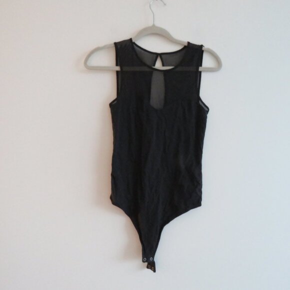 ABERCROMBIE & FITCH Black Mesh Top Sleeveless Bodysuit Minimalist Stretch - Sz S - Picture 2 of 13